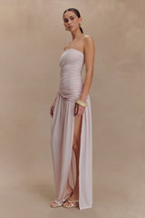 Bex Strapless Slinky Maxi Dress With Split Pale Pink