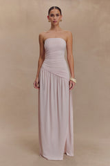 Bex Strapless Slinky Maxi Dress With Split Pale Pink