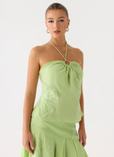 Teneika Beaded Flower Top Lime