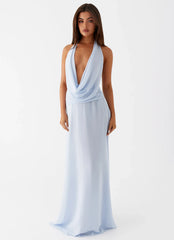 Elysia Chiffon Maxi Dress Baby Blue