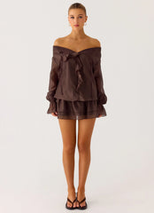 Elris Drop Waist Mini Dress Cool Chocolate