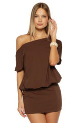 Bisou Brown Off Shoulder Mini Dress