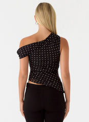 Stereotype One Shoulder Top Black Polkadot
