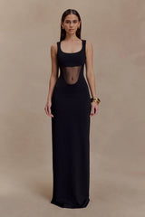 Marlon Crepe And Mesh Maxi Dress Black