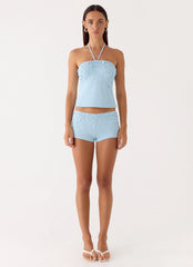 Bonita Button Mini Shorts Pale Blue
