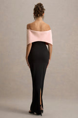 Cornelia Pink Black Strapless Maxi Dress With Oversized Bow
