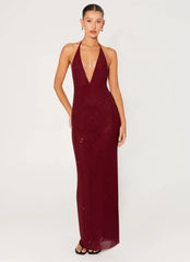 Keliese Beaded Maxi Dress Burgundy