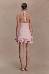 Willowmena Halter Neckline Mini Dress With Tubed Hem Baby Pink