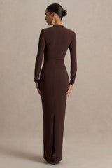 Zadie Brown High Neck Maxi Dress With Gathered Detail