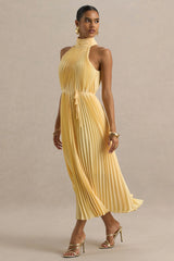 Tulip Lemon Pleated High Neck Midi Dress