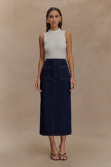 Fallon Denim Midi Skirt Indigo Blue