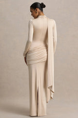 Romi Champagne High Neck Maxi Dress With Ruched Detailing