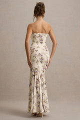 Callie Lemon Floral Print Bandeau Fishtail Maxi Dress