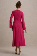 Cassiopeia Lemon Long Sleeve Midi Dress With Cross Waist