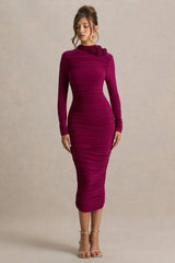 Tamara Burgundy Long Sleeve Ruched Midi Dress