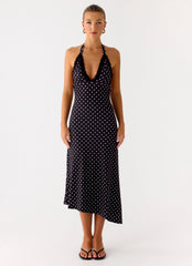 Illuminate Halter Midi Dress Black Polkadot