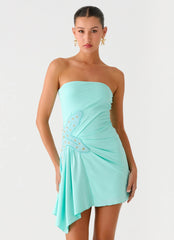 Ocean Dream Strapless Mini Dress Turquoise