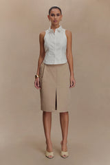 Vera Twill Split Front Midi Skirt Camel