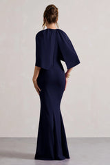 Kianne Navy Draped Short Sleeve Maxi Dress