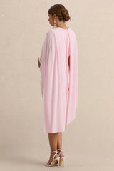 Arwen Light Pink Round Neck Maternity Midi Dress With Cape Detail