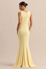 Holly Lemon Plunge Neck Maxi Dress With Twist Detail