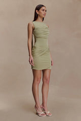 Henley Slinky Drape Mini Dress Sage