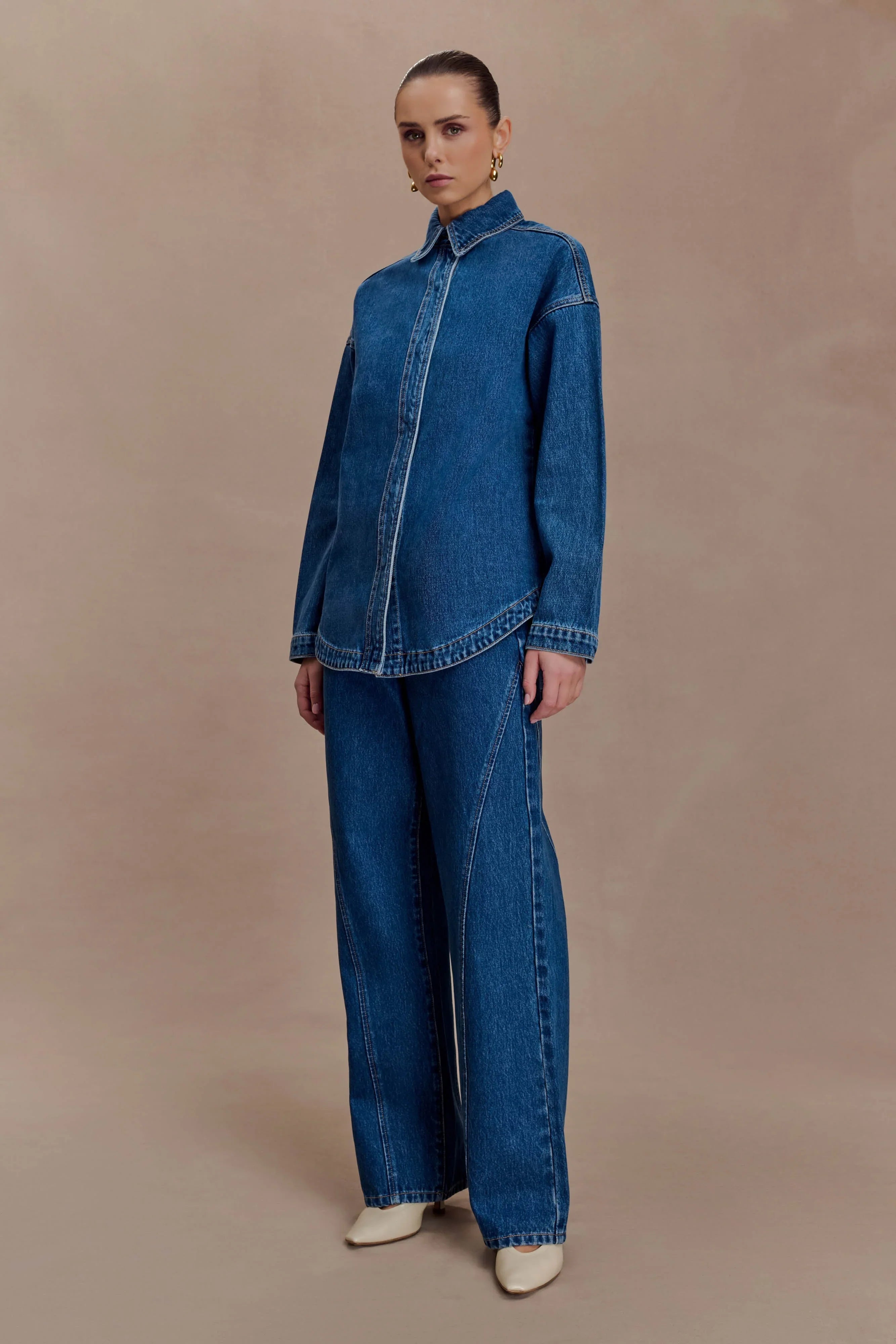Georgette Mid Rise Paneled Denim Jeans Dark Blue