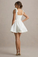 Mochi White Skater Mini Dress With Bow Straps