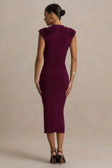 Hermia Burgundy High Neck Midi Dress