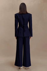 Jacqueline Pleated Wide Leg Pants Navy Pinstripe
