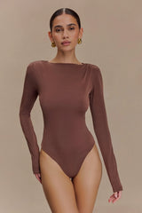 Elsie Shoulder Pad Bodysuit Chocolate