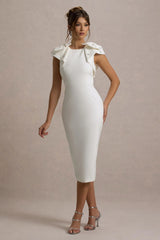 Aubrie Ecru Midi Dress With Bow Details