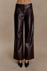 Henry Croc Faux Leather Straight Leg Pants Dark Chocolate