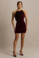 Polly Burgundy Velvet Ruffled Strapless Mini Dress
