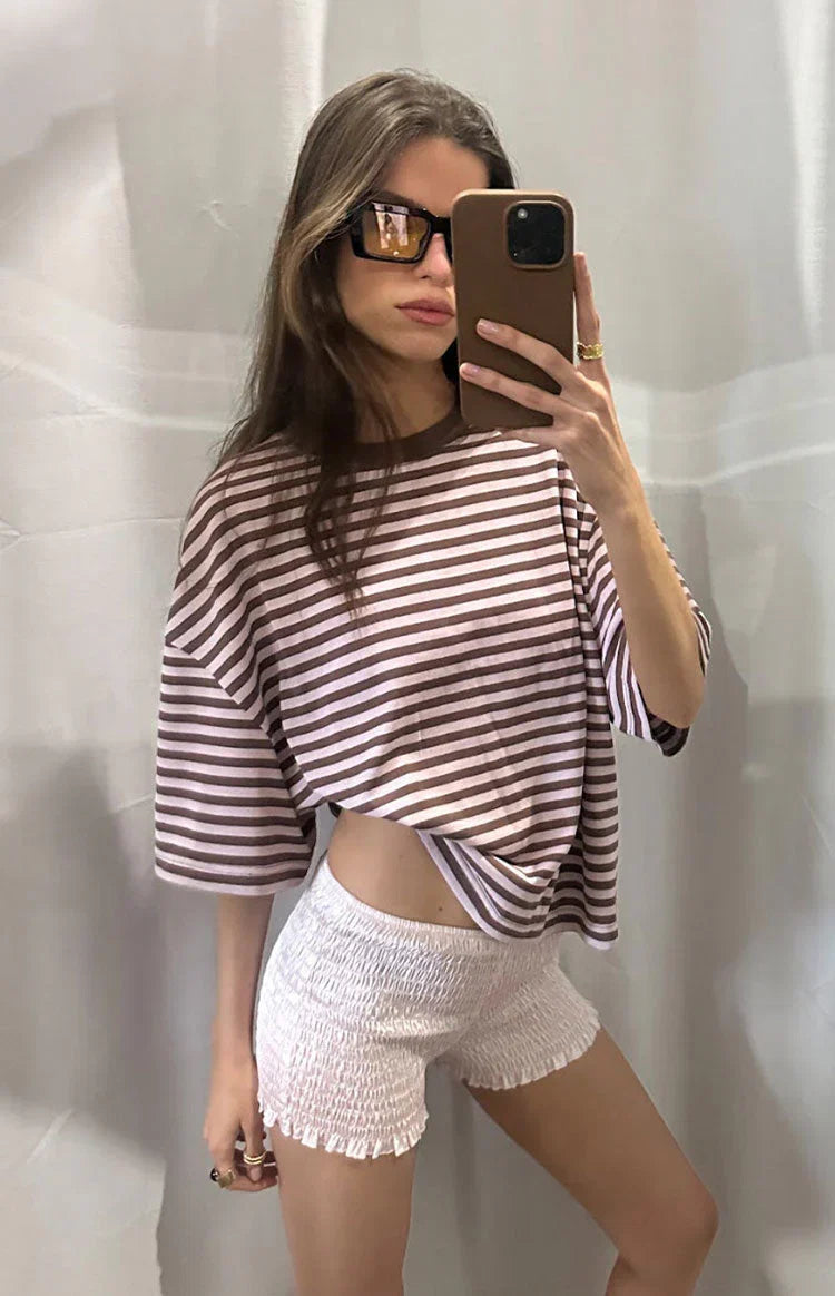 Lioness Bloom Short Sleeve Top Chocolate Blush Stripe