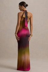Fiorella Ombre Print Cowl Neck Split Maxi Dress