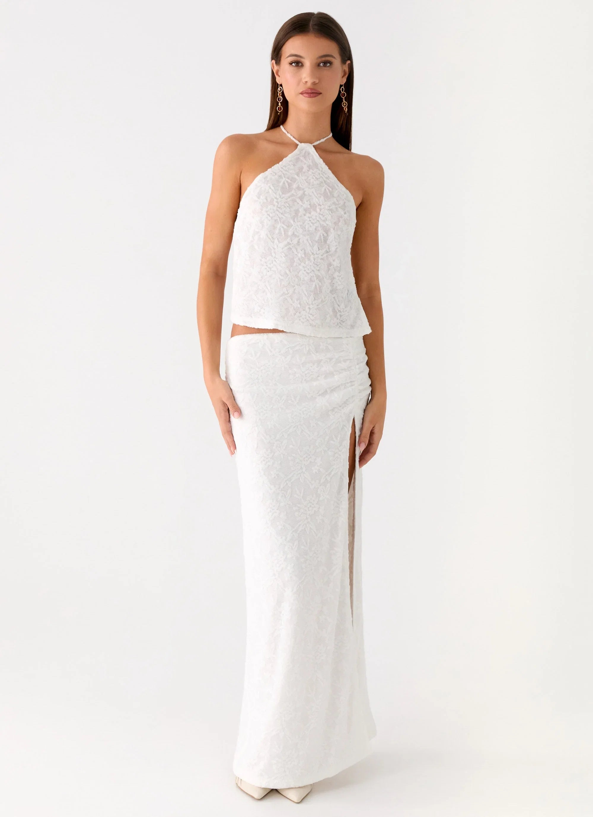 Griff Backless Jacquard Top White