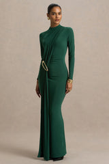 Zadie Teal High Neck Maxi Dress With Gathered Detail