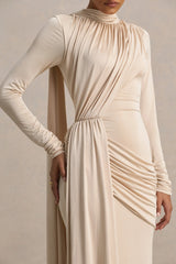 Romi Champagne High Neck Maxi Dress With Ruched Detailing