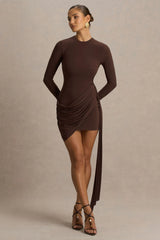 Calista Brown Crew Neck Mini Dress With Sash
