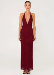 Keliese Beaded Maxi Dress Burgundy