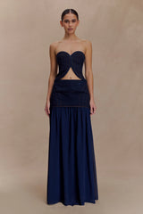 Tully Strapless Topstitch Denim Top Indigo Blue