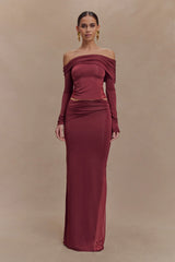 Judy Slinky And Mesh Maxi Skirt Wine