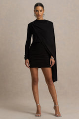 Celeste Black Long Sleeve Mini Dress With Cape Sleeve