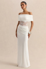 Forsya White Bardot Neck Maxi Dress With Lace Detailing