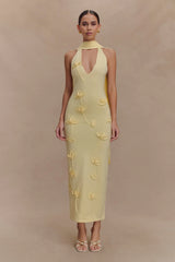 Wynn Floral Knit Midi Dress Lemon