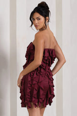 It Girl Plum Bandeau Bodycon Mini Dress With Ruffles