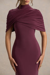 Cleora Burgundy Twist Cape Maxi Dress