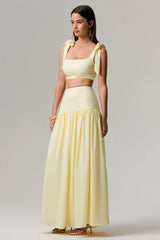 Reminiscent Lemon Ruched Maxi Skirt