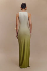 Stella Draped Slinky Maxi Dress Ombre Vintage Olive